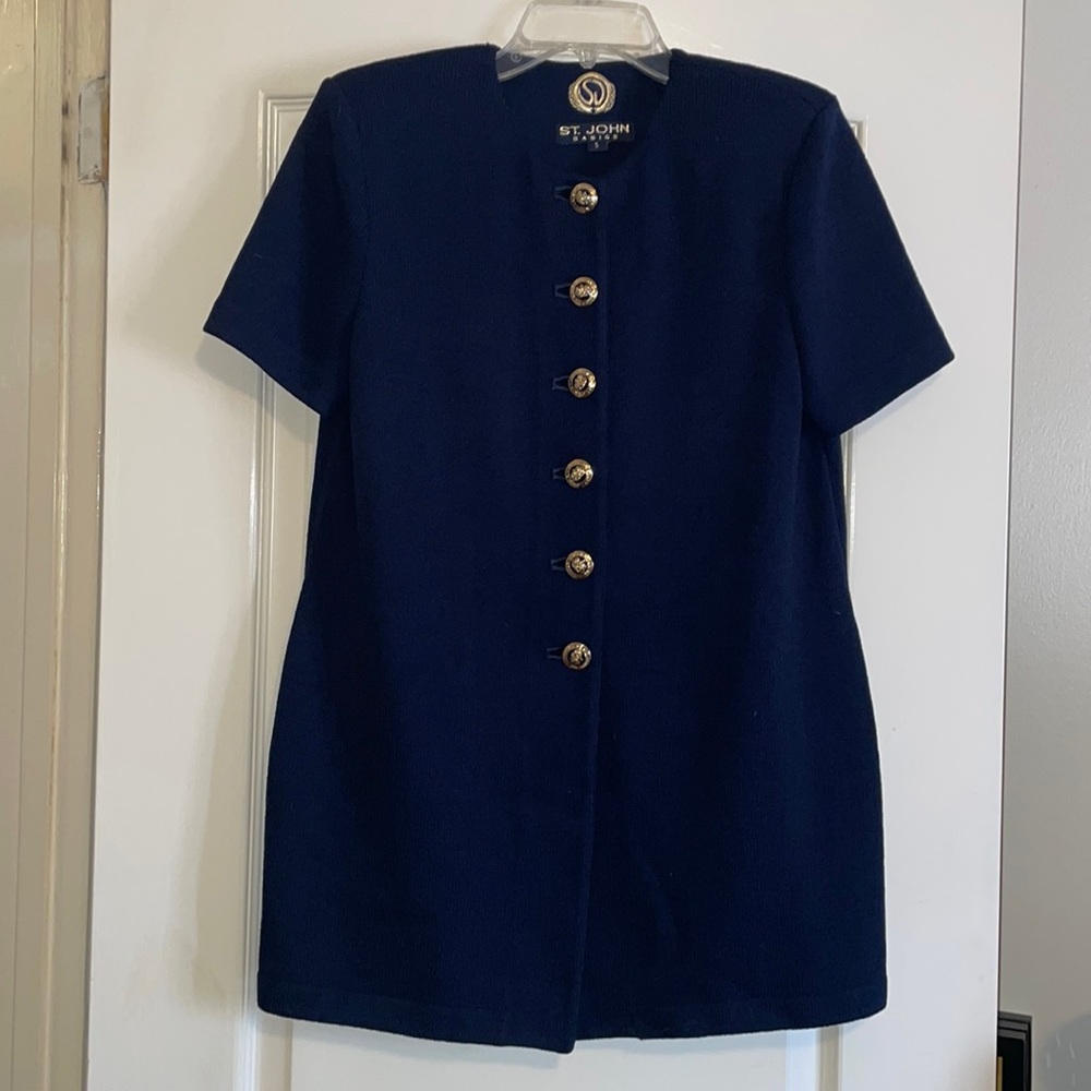 St. John Basics Navy Blue Knit Jacket. Size S.